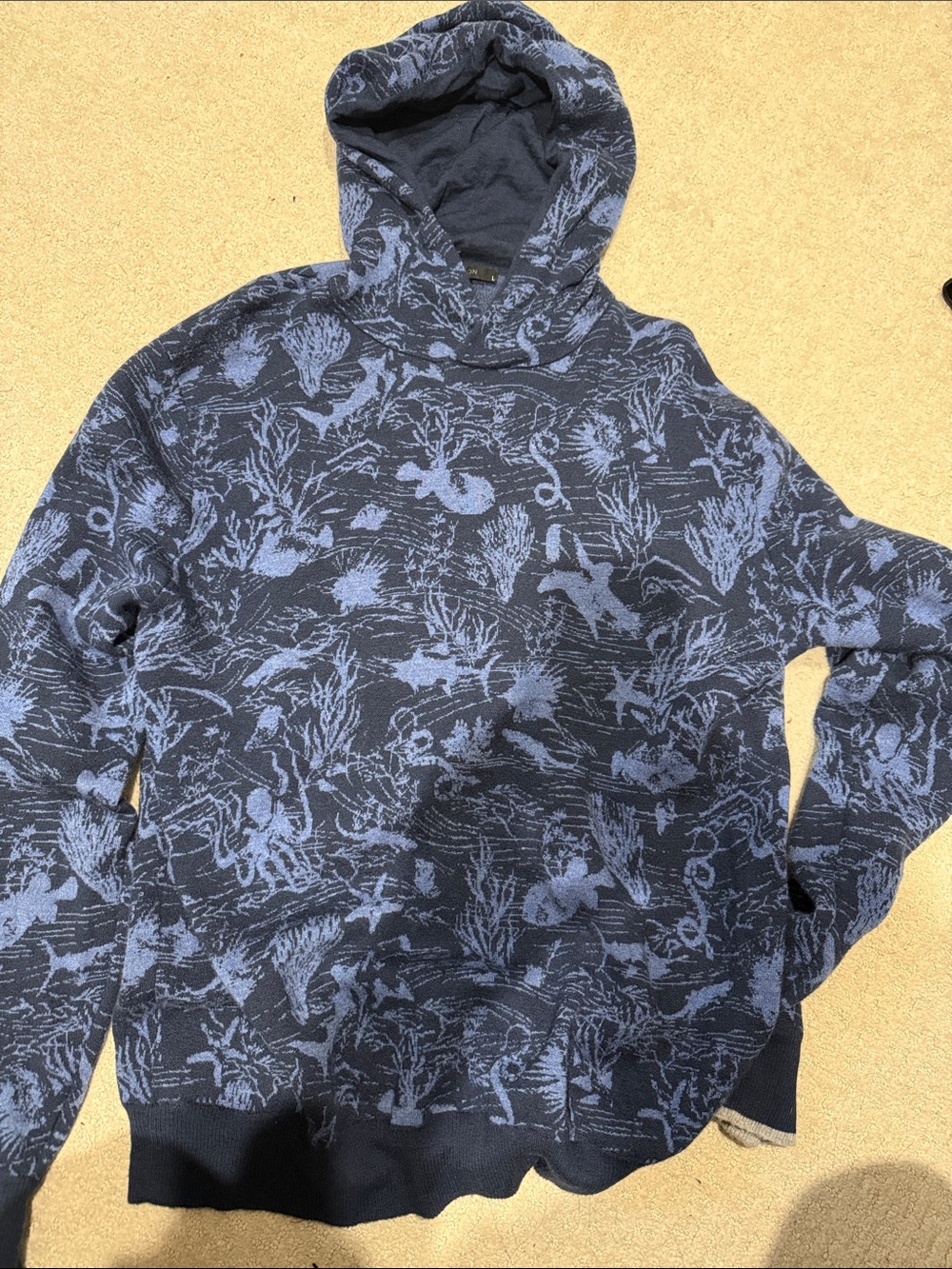 Greyson Black and Light Blue Patterned Wool Hoodie